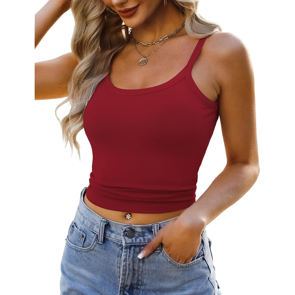 Gkbk Womens Sleeveless Tank Top Form Fitting Spaghetti Strap Scoop Neck Ribbed Knit Basic Cami Layering Shirts
