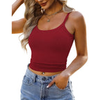 Gkbk Womens Sleeveless Tank Top Form Fitting Spaghetti Strap Scoop Neck Ribbed Knit Basic Cami Layering Shirts
