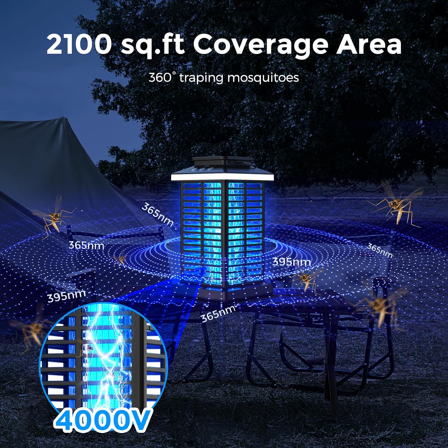 Bug Zapper Outdoor, Mosquito Zapper 2 In 1 Portable & Rechargeable Bug Zapper Outdoor With 5000Mah Battery & Led Night Light, 4000V Electric Fly Zapper For Outside,Patio,Backyard,Garden