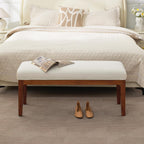 43.5'' Linen Bedroom Bench, Upholstered End Of Bed Bench, Padded Vintage Dining Bench, Entryway Bench With Solid Wood Legs, Kitchen, Living Room, Hallway, White