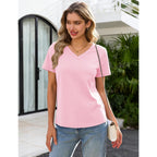 YUCOLEN T Shirts for Women Soft Short Sleeve V Neck Basic Tees Cotton Blend Breathable UPF 50+ Tops for Summer Spring