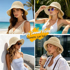 Sun Hat for Women Summer Straw Beach Hats Floppy Crochet Hat UV Protection Travel Bucket Hat Foldable Packable