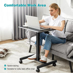 Dumos Mobile Rolling Desk With Wheels Adjustable Height | Small Standing Desks Portable Laptop Pc Table, Computer Workstation For Home Office Small Space, Modern Black