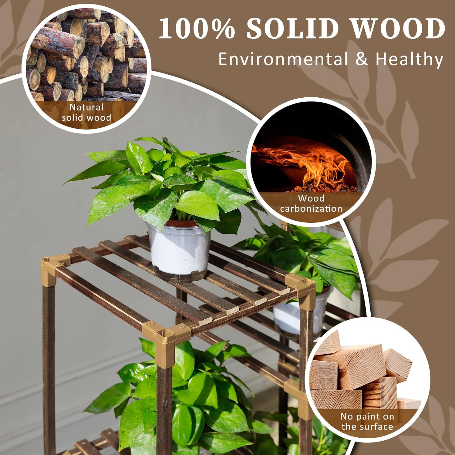 Plant Stand Indoor Outdoor, Tall Plant Shelf For Multiple Plants, 10 Tiers 11 Pot Large Plants Holder Rack Wood Plant Shelves For Room Corner Balcony Garden Patio