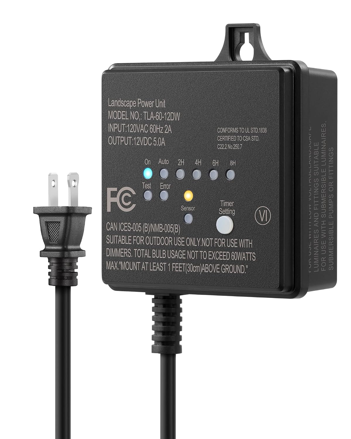 Dewenwils 60W 120V Low Voltage Transformer Outdoor，120V Ac To 12V Dc | Timer & Photocell Sensor, Weatherproof Led Landscape Lighting, Spotlight, Pathway Light, Etl Listed