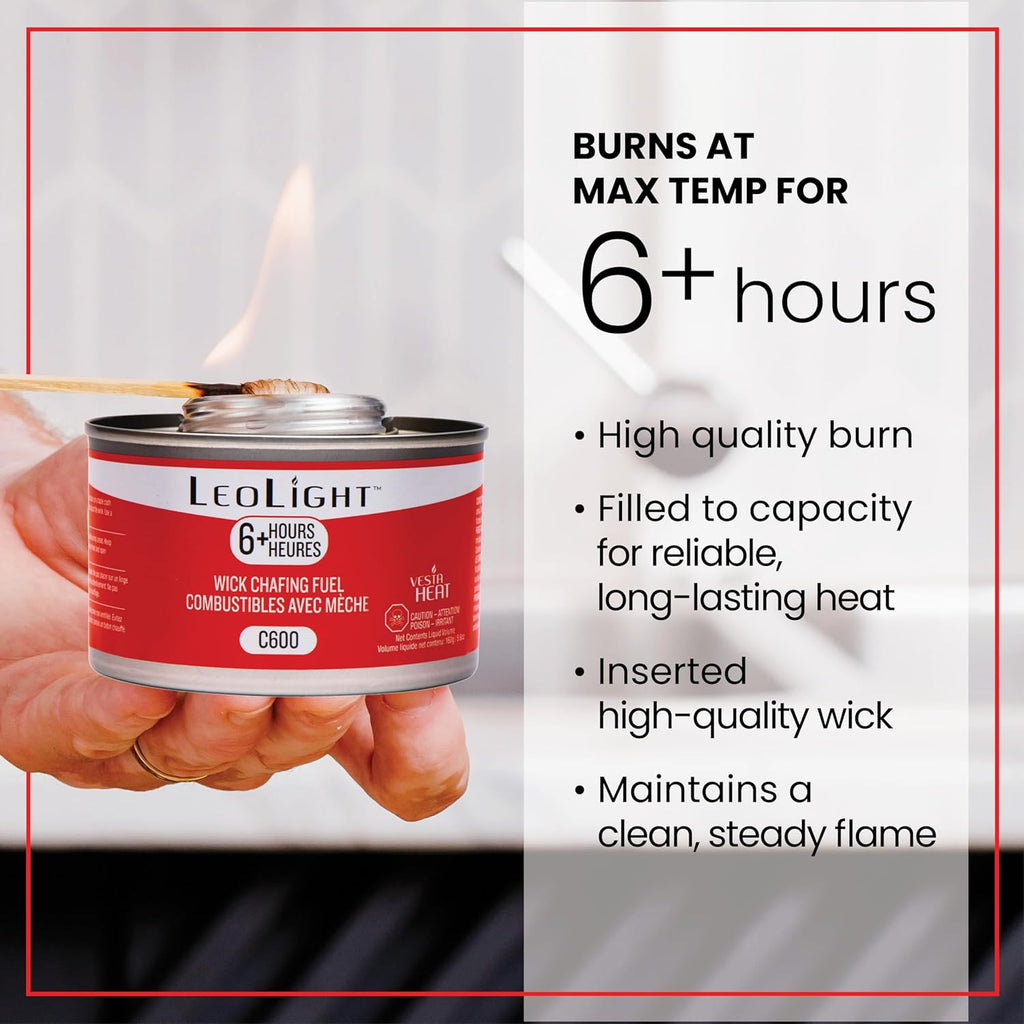 12 Pack Chafing Fuel 6 Hour Burn – Odorless, Smokeless & Spill-Proof Wick, 7.8oz Food Warmer Fuel for Chafing Dish Sets, Catering Events, Buffets, Parties & Weddings, LeoLight Cans