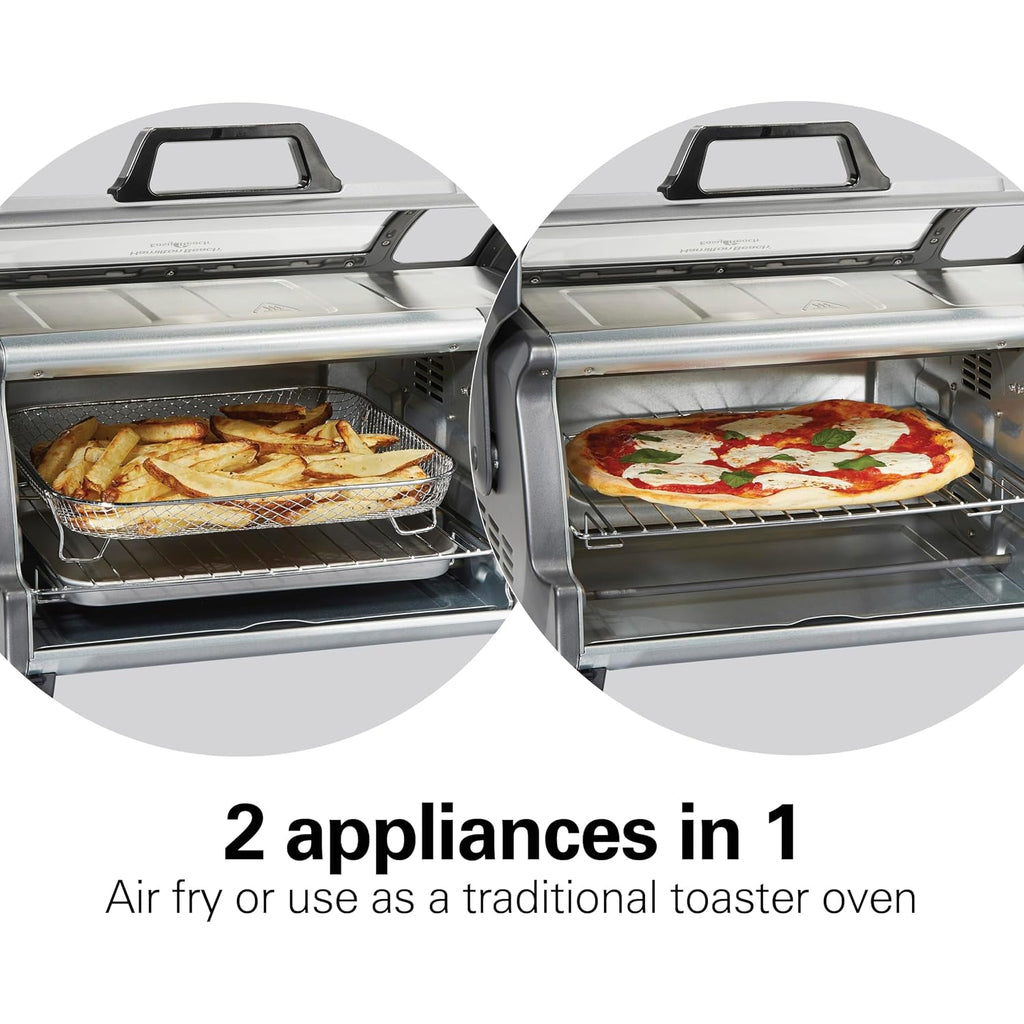Hamilton Beach Easy Reach 6 Slice Countertop Air Fryer Toaster Oven Combo | Roll-Top Door For Easy Access | Bake, Broil & Toast Functions | 150 To 450ºF Adjustable Temp | Auto Shutoff | Stainless Steel