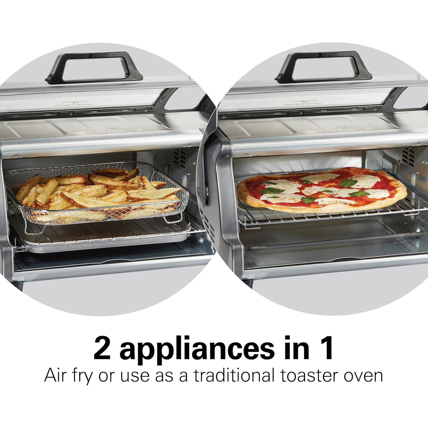Hamilton Beach Easy Reach 6 Slice Countertop Air Fryer Toaster Oven Combo | Roll-Top Door For Easy Access | Bake, Broil & Toast Functions | 150 To 450ºF Adjustable Temp | Auto Shutoff | Stainless Steel