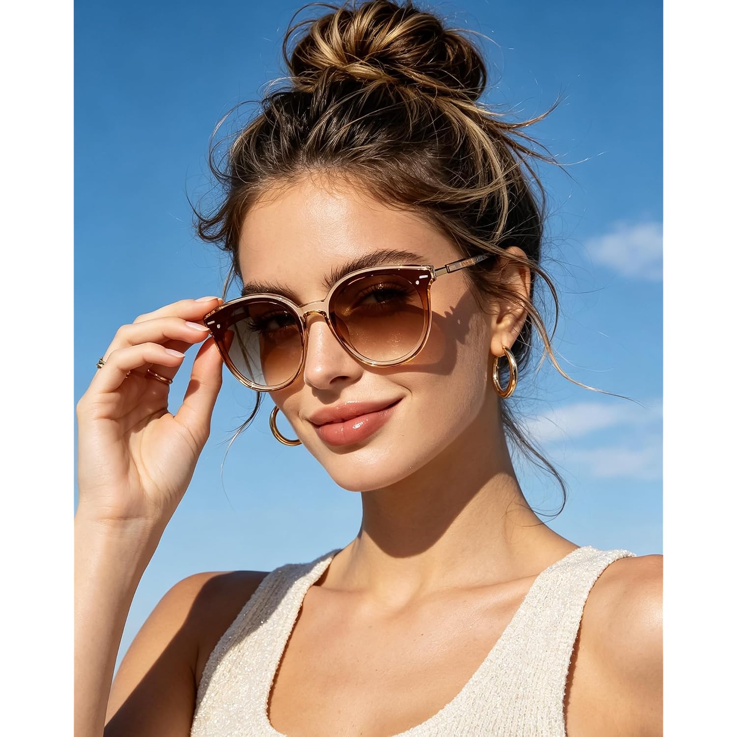 Oversized Round Sunglasses For Women Trendy Retro Vintage Shades Fashion Large Frame Sunnies Uv400 Protection