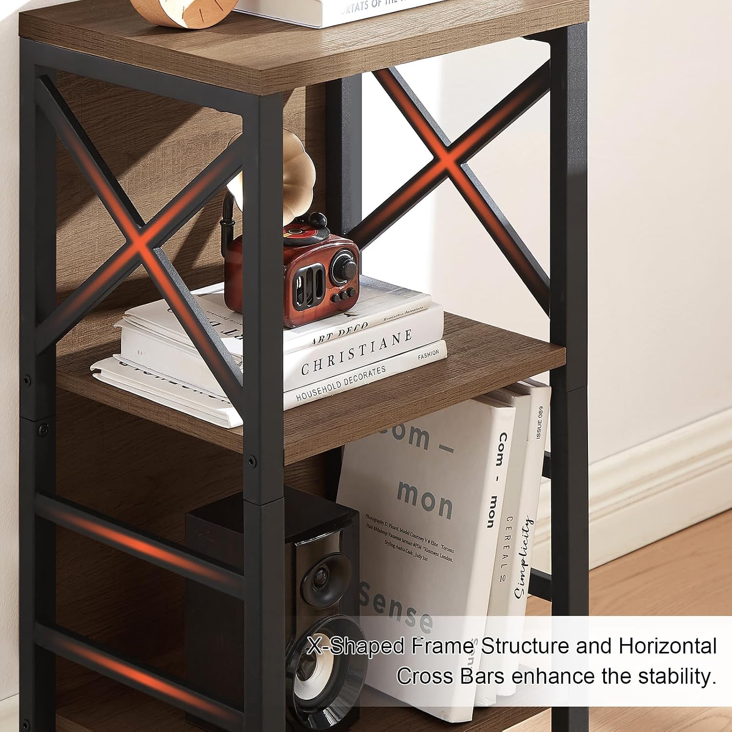 Small Bookshelf, 3 Tier Industrial Shelf With Metal Frame And Backboard, Low Rustic Brown Book Shelf, Small Bookcase For Small Spaces,Bookshelf For Living Room, Bedroom & Home Office