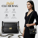 Clear Crossbody Purse For Women Stadium Approved 7.25" X 5.25" - Uv Tpu Luxury Bag With Wallet & 43" Chain