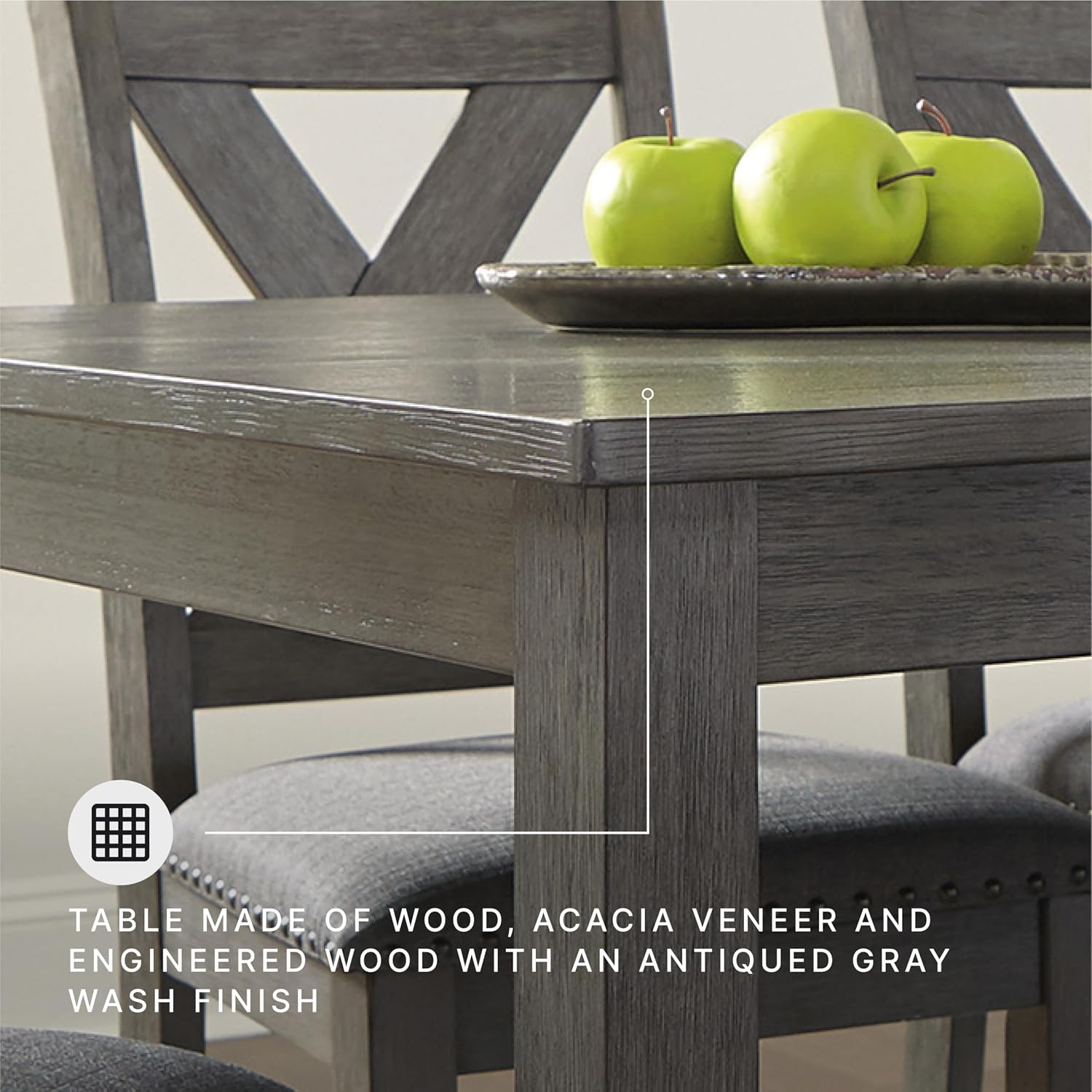 Signature Design By Ashley Caitbrook Rustic 7-Piece Dining Set – Rectangular Table With 6 X-Back Upholstered Chairs, Gray