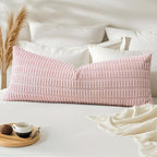 Otostar Corduroy Decorative Lumbar Throw Pillow Cover 14X36 Inch Super Soft Boho Striped Rectangle Pillow Covers Case Modern Cushion Covers For Sofa Couch Bedroom Car Decor Pink