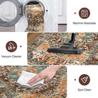 Yamaziot Washable Runner Rug, 2x8 Non-Slip Boho Vintage Hallway Rug Runner with Rubber Backing, Stain Resistant & Low Pile Faux Wool Distressed Carpet Runner for Bedroom, Kitchen, Laundry, Entrance