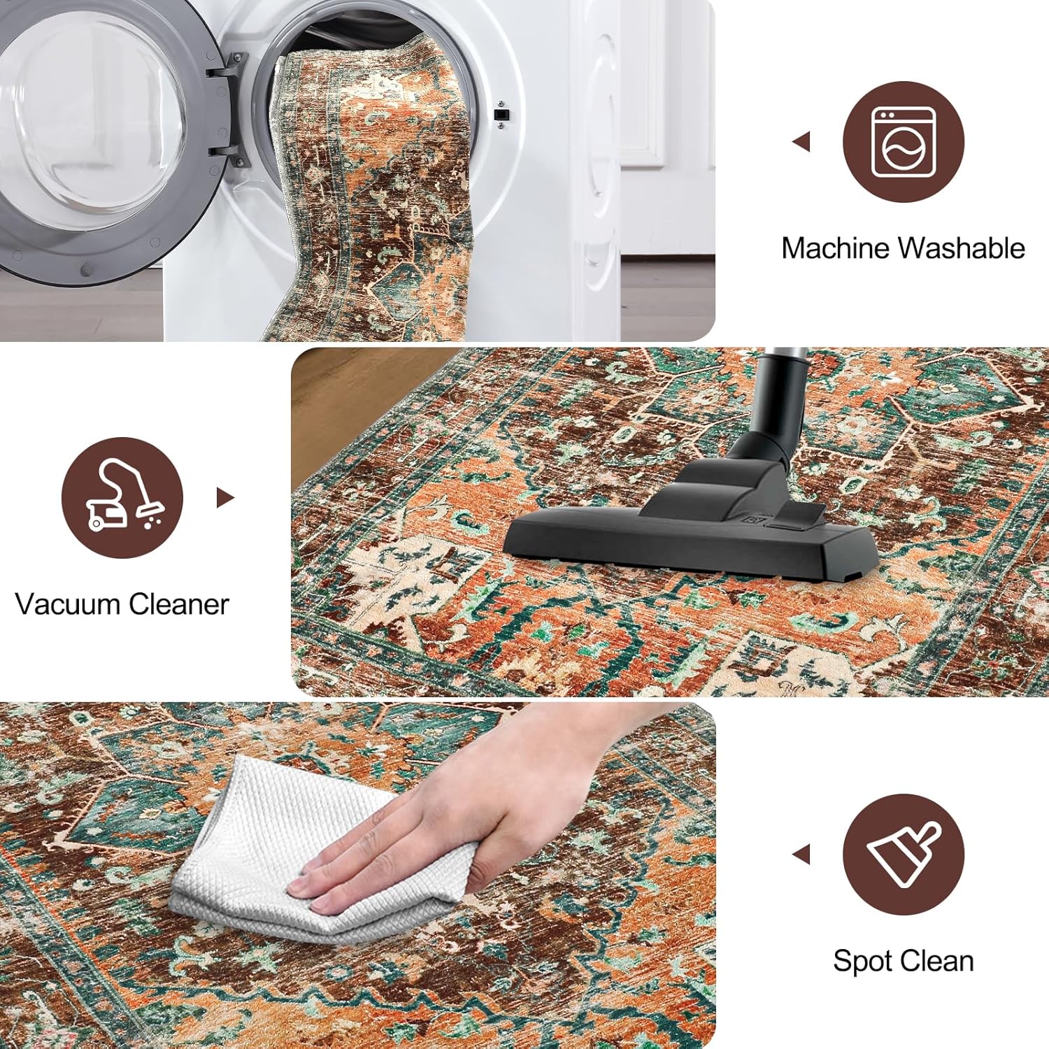 Yamaziot Washable Runner Rug, 2x8 Non-Slip Boho Vintage Hallway Rug Runner with Rubber Backing, Stain Resistant & Low Pile Faux Wool Distressed Carpet Runner for Bedroom, Kitchen, Laundry, Entrance