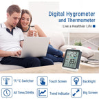 Temppro Tempair Digital Indoor Hygrometer Thermometer With Touchscreen | 4-Inch Temperature/Humidity Monitor With Backlit, Room Thermometer/Humidity Meter For House Home Greenhouse