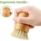 Bamboo Dish Scrub Brush For Kitchen Sink, Natural Wooden Washing Dish Brush Scrubber With Sisal Bristles For Household Cleaning, Cast Iron Pots, Pans And Vegetables