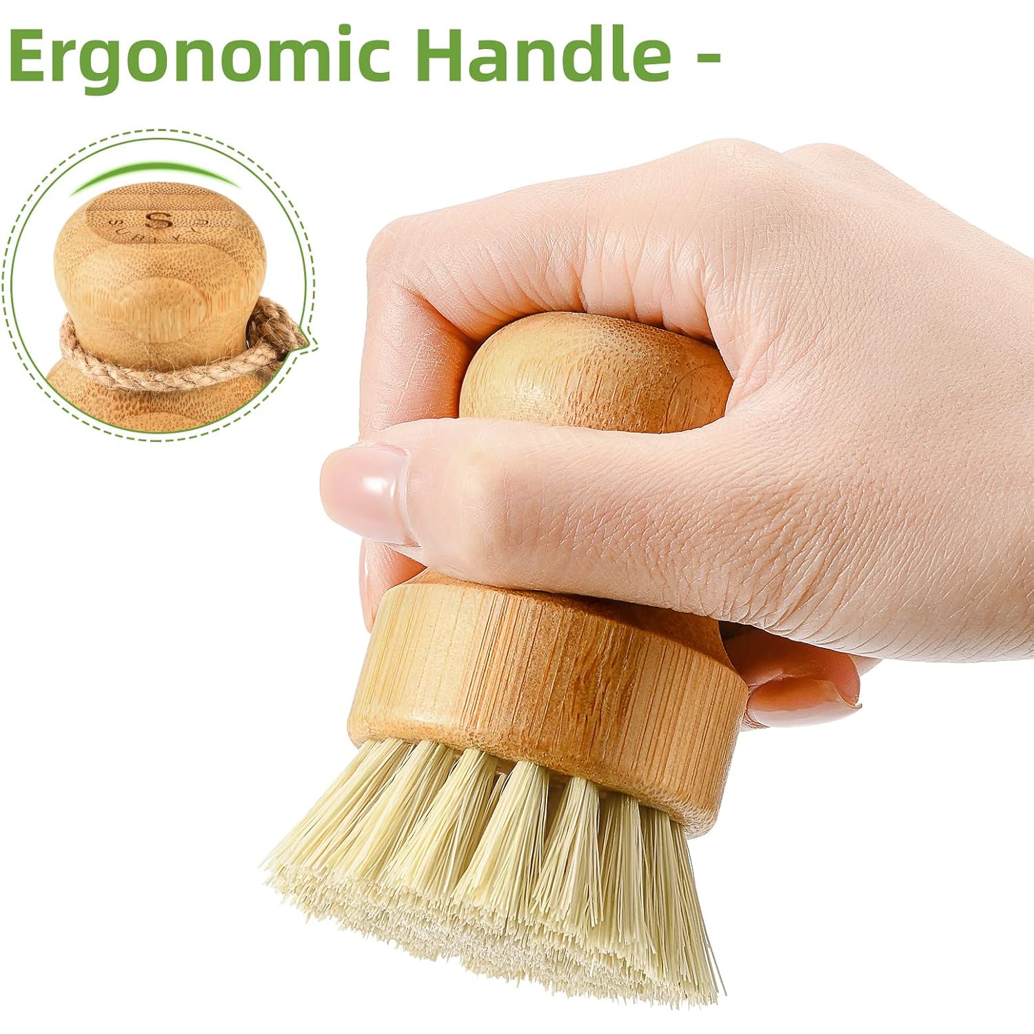 Bamboo Dish Scrub Brush For Kitchen Sink, Natural Wooden Washing Dish Brush Scrubber With Sisal Bristles For Household Cleaning, Cast Iron Pots, Pans And Vegetables