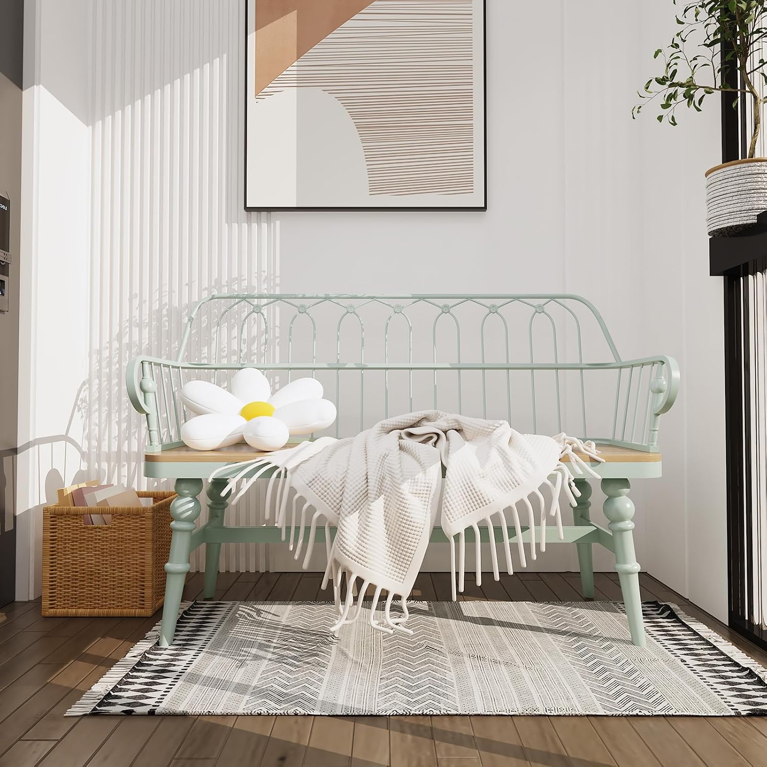 Dibraty Entryway Bench,Spindle Back Wooden Dinning Bench, Farmhouse Foyer Bench For Entryway, Living Room, Dinning Room, Mudroom