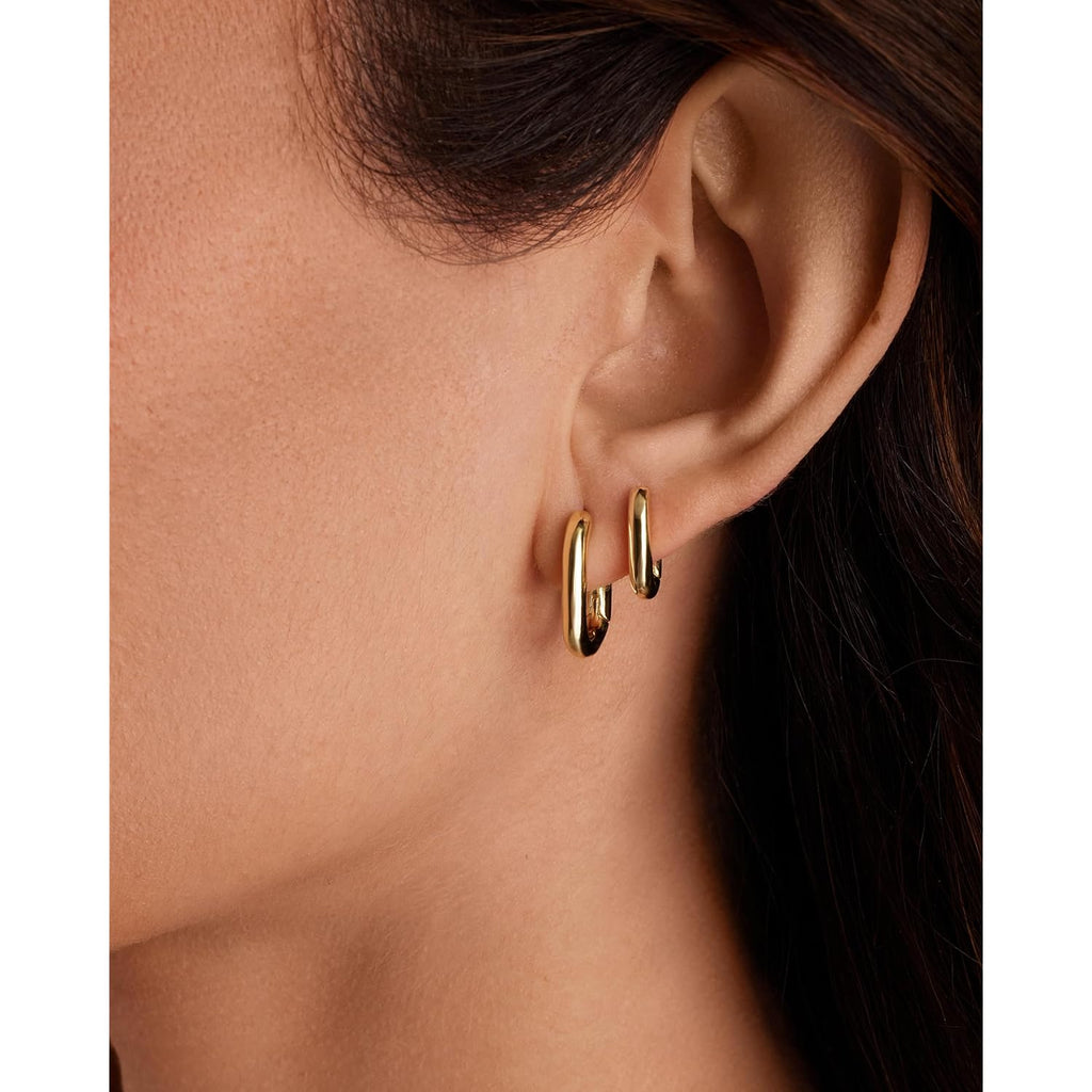 PAVOI 18K Gold Plated 925 Sterling Silver Posts Small Hoop Earrings for Women - Trendy Geometric Plain Chunky Huggie Earscape Piercing Pack - Hypoallergenic Everyday Gold Hoop Earrings Set