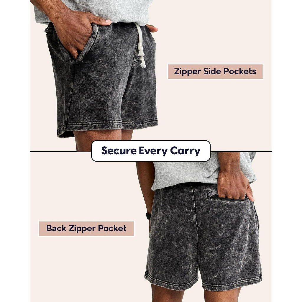 Maamgic Mens Casual Shorts 5/7 Inch Washed Cotton Summer Shorts With Elastic Waist Drawstring And Pockets