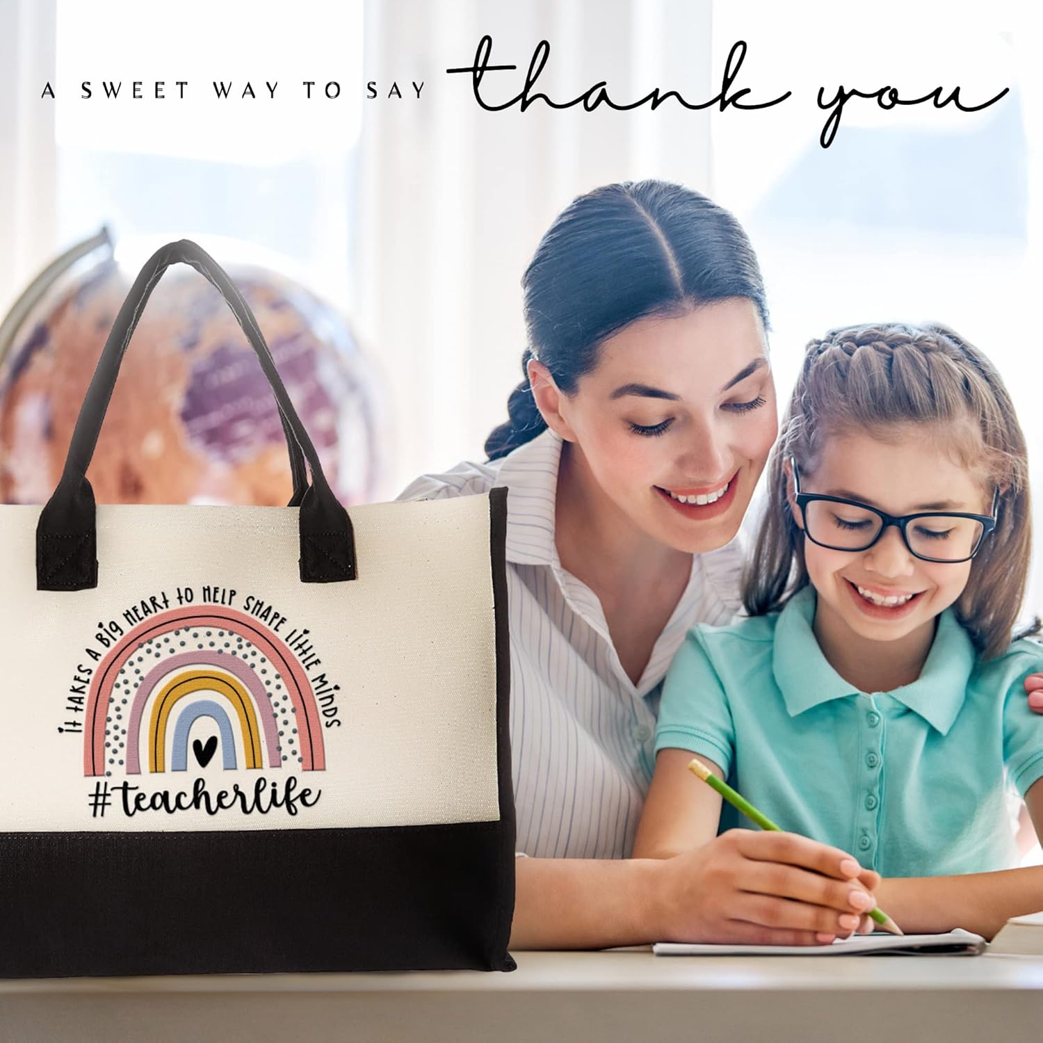 THEBUSSA Teacher Appreciation Gifts - Embroidery Teacher Gifts for Women - Graduation, Retirement, Birthday Tote Bag