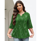 TFSDOD Plus Size Tops for Women V Neck T Shirt 3/4 Length Sleeve Blouse Dressy Casual Tee Loose Fit XL-5X