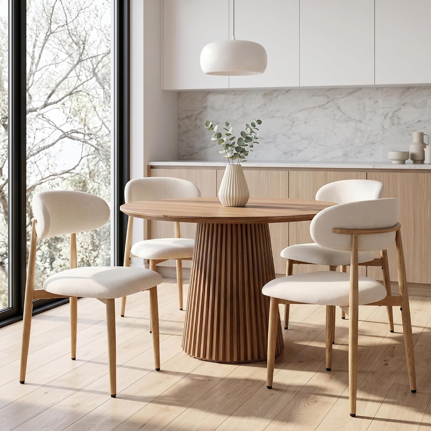 Uvv Dining Chairs Set Of 4, Metal Kitchen Chairs With Modern Fabric Upholstered For Dining Room, Beige