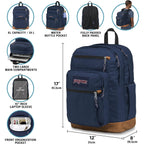 Jansport Cool Backpack, With 15-Inch Laptop Sleeve - Large Computer Bag Rucksack With 2 Compartments, Ergonomic Straps, Navy | 15-Inch Laptop Sleeve