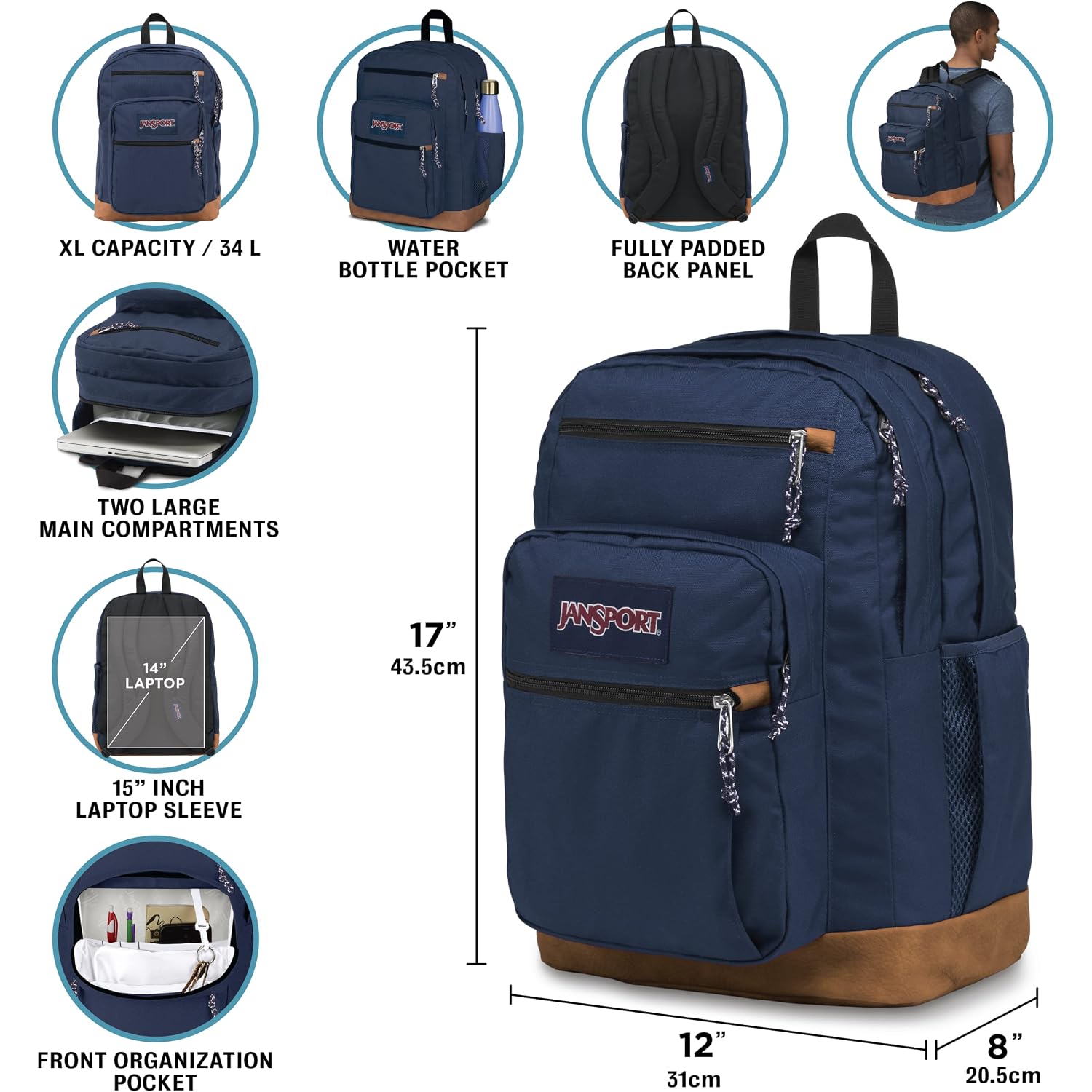 Jansport Cool Backpack, With 15-Inch Laptop Sleeve - Large Computer Bag Rucksack With 2 Compartments, Ergonomic Straps, Black