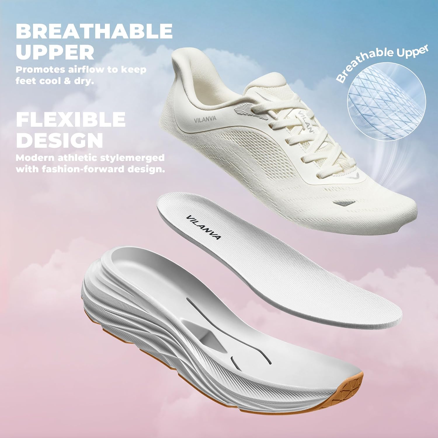 Vilanva Women'S Comfortable Walking Shoes Cushion Running Tennis Shoes Non-Slip Workout Gym Athletic Breathable Trendy Fashion Sneakers