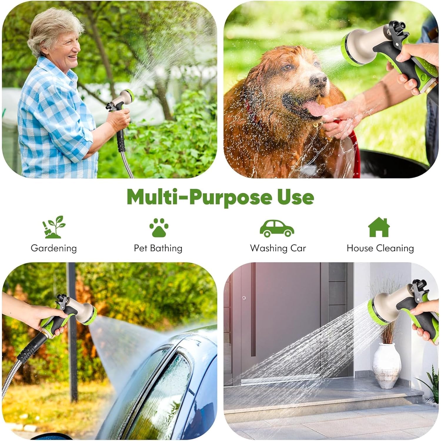 Garden Hose 50 Ft, Stainless Steel Water Hose With 10 Function Nozzle Flexible, Heavy Duty, Lightweight, No-Kink, Pet Proof, Puncture Proof Hose Metal For Yard, Outdoor