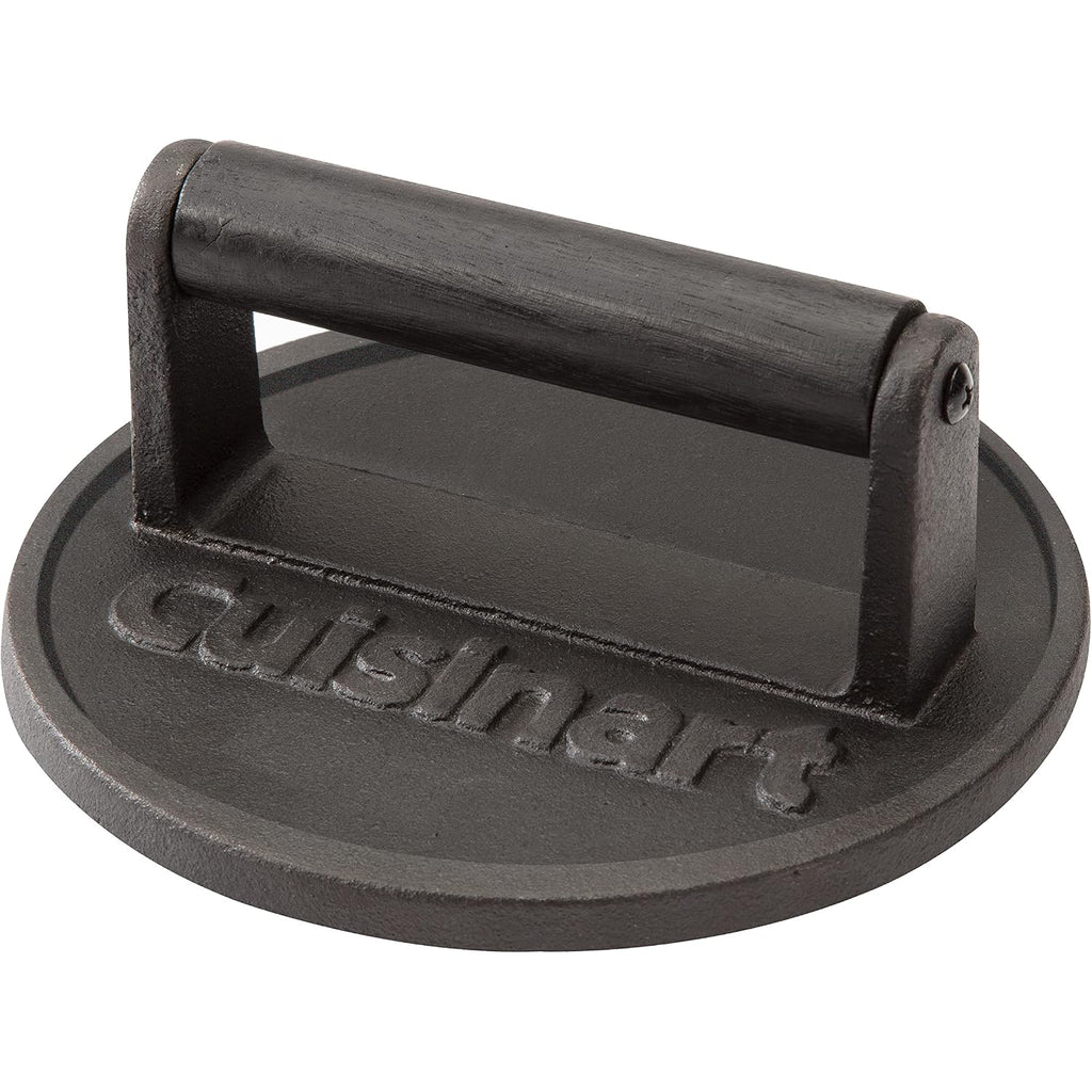 Cuisinart 6.5" Cast Iron Smashed Burger Press, Round Flat Edge Grill Press For Crispy Smash Burgers, Burger Tool For Grill And Griddle Accessories, For Bbqs And Tailgates