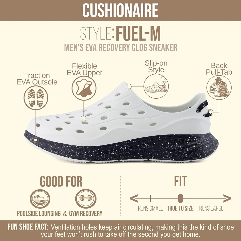 Cushionaire Fuel Eva Recovery Shoes For Men, Lightweight Slip On Waterproof Sneaker Clogs With Cushioned Footbed And Ventilated Design