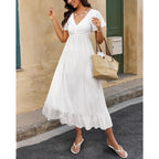 Btfbm Womens Summer Dresses 2026 Casual Short Sleeve V Neck Drawstring Wedding Guest Maxi Dresses Boho Beach Long Dress