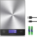 Crownful Food Scale, 33Lb Rechargeable 304 Stainless Steel Digital Kitchen Scale Weight Grams And Ounces With Lcd Display And Type-C Charging For Meal Prep, Baking And Cooking