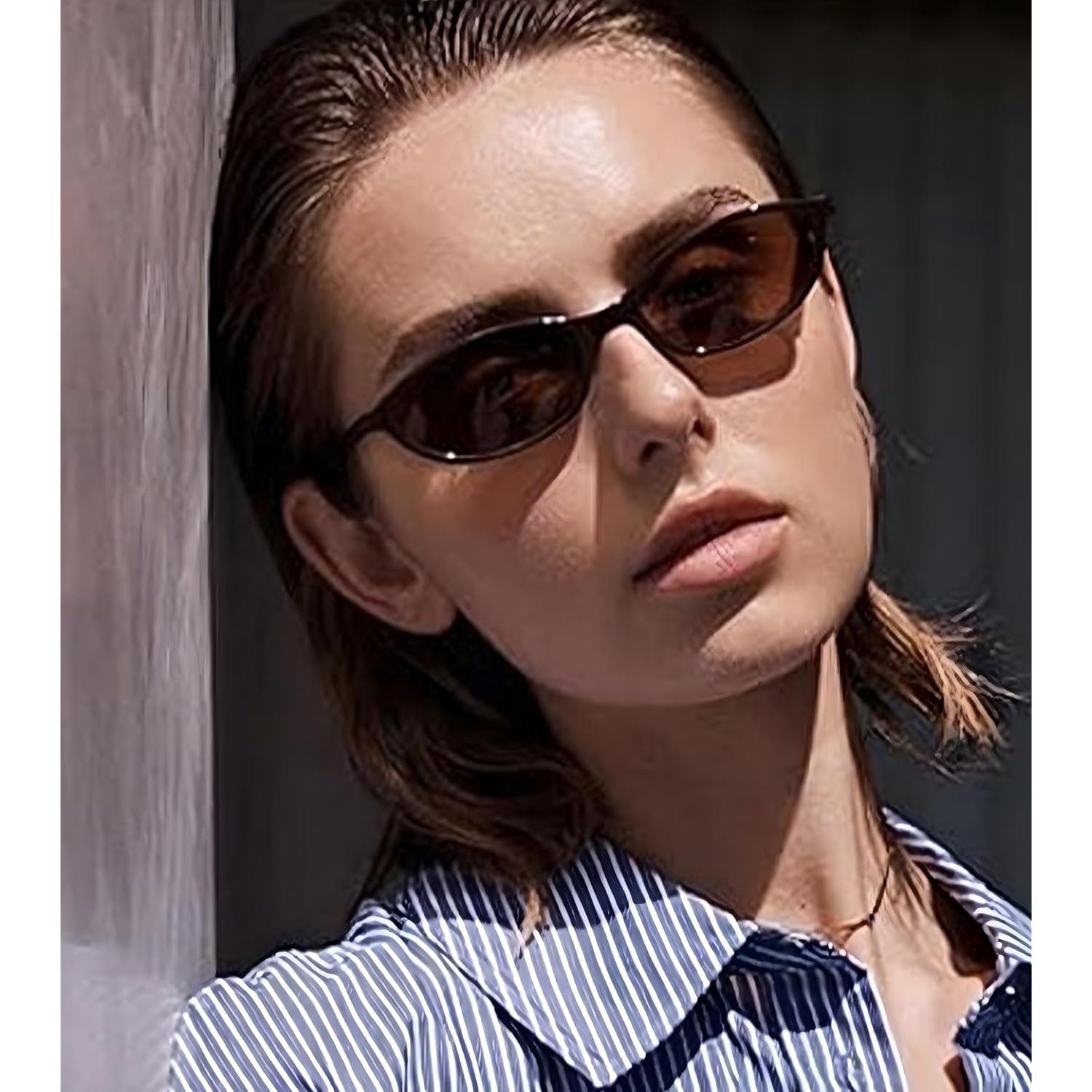 Retro Oval Cat Eye Sunglasses For Women Y2K Designer Trendy Narrow Shades Uv Protection Sun Glasses