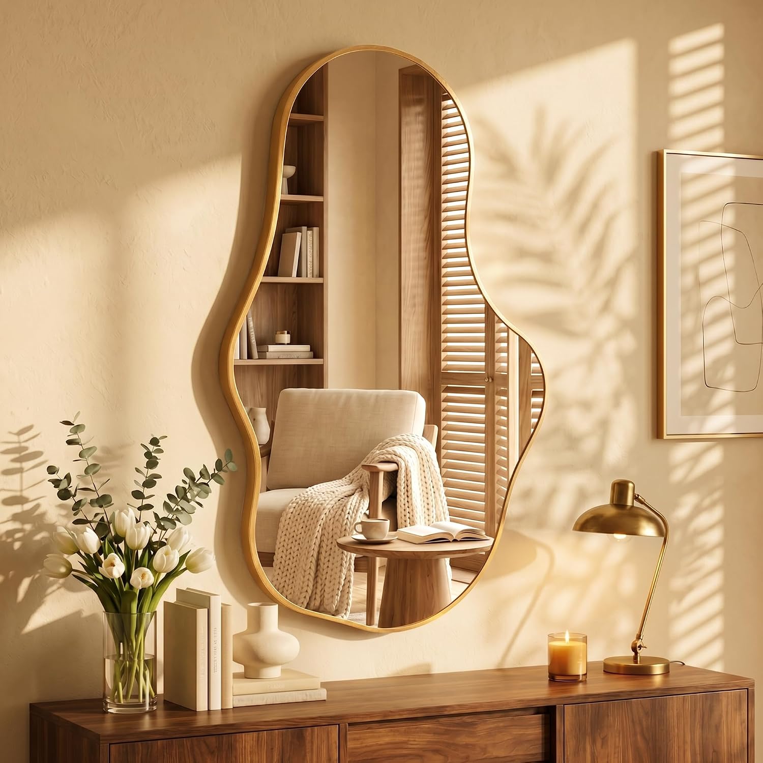 Bathroom Mirror For Over Sink-Gold Room Decor Wall Mirror 22"X 36" | Irregular Wall Mirror - Asymmetrical Abstract Mirror Unique For Bedroom, Living Room, Cloakroom, Entryway