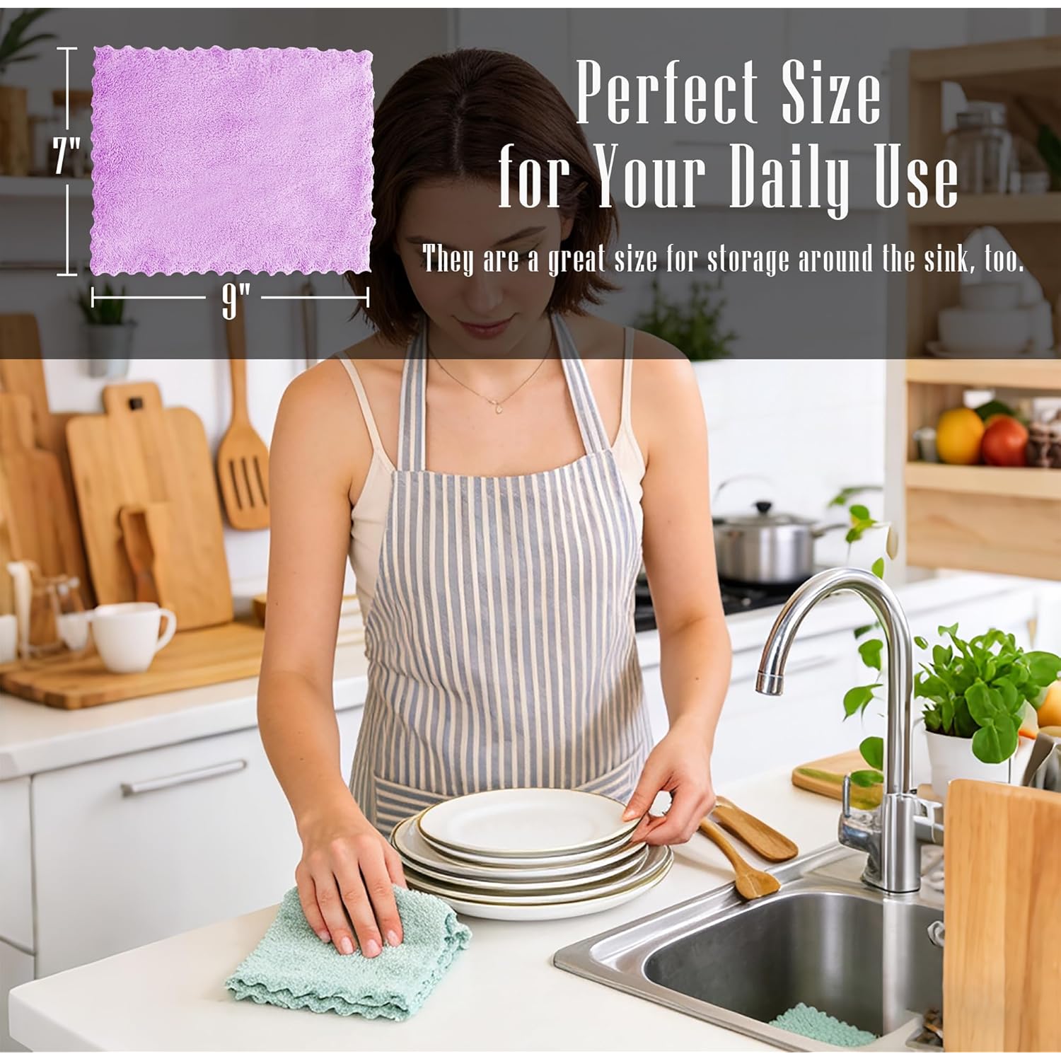 24 Pack Kitchen Dishcloths - Does Not Shed Fluff - Reusable Dish Towels, Dish cloths, Super Absorbent Coral Fleece Cleaning Cloths, Nonstick Oil Washable Fast Drying, 7 x 9 Inch (Multicolor)