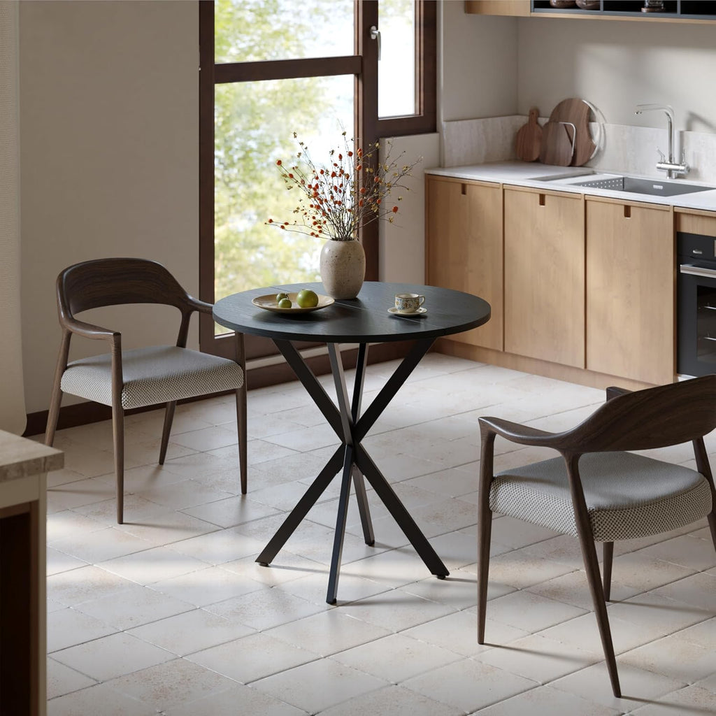 Unovivy 31.5" Black Small Round Dining Table For 2-4, Space Saving Circle Kitchen Dinner Table, Mid Century Modern Dining Room Desk For Kitchen, Apartment