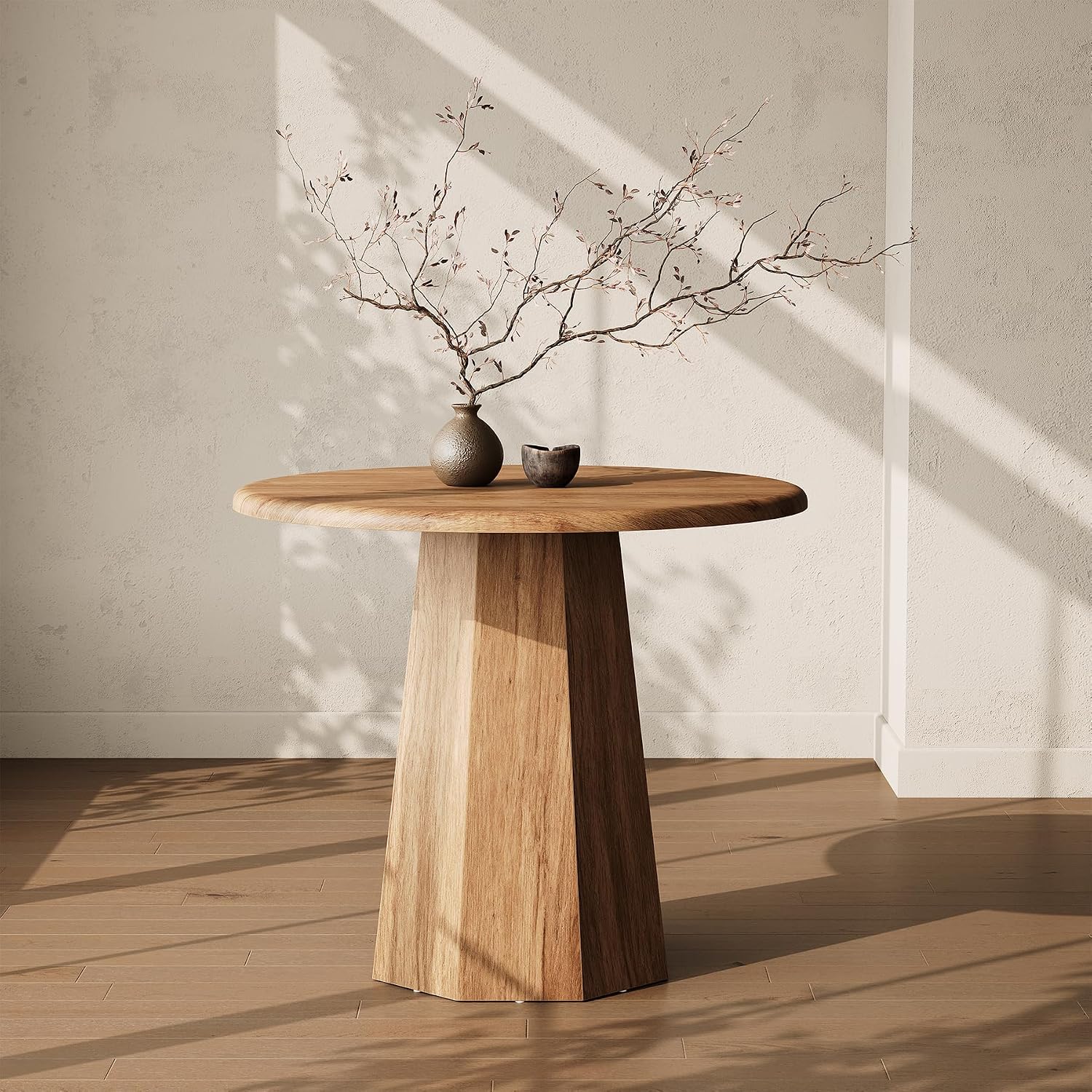 Little Tree 31.5" Round Dining Table For 4, Wood Kitchen Table For Dining Room, Small Dinner Table With Wooden Tabletop And Octagonal Base For Apartments, Office & Restaurants, Deep Brown (Oak Brown)