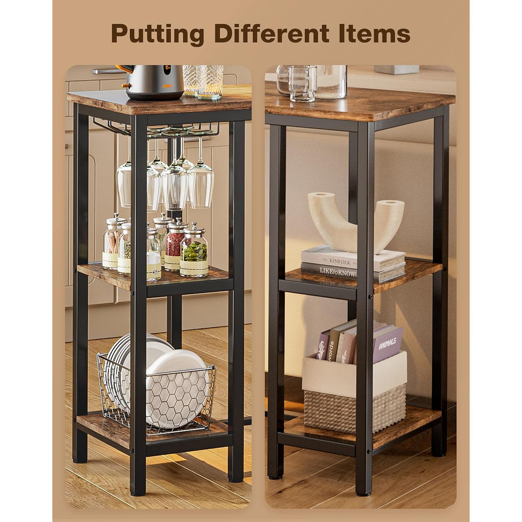 Qsun 3-Piece Bar Table Set For 2 | Bar Height Table With Stools & 2 Storage Shelves, Small Bar Table Set With Glass Rack, Small Kitchen Table For Dining Room