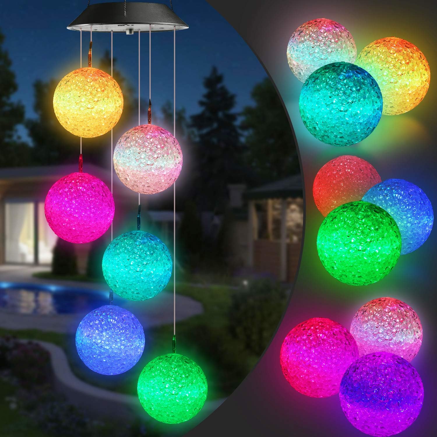 Toodour Solar Wind Chime, Color Changing Ball Wind Chimes, Led Decorative Mobile, Gifts For Mom Grandma, Waterproof Outdoor Solar Lights For Garden, Patio, Party, Yard, Window, Outdoor Decor
