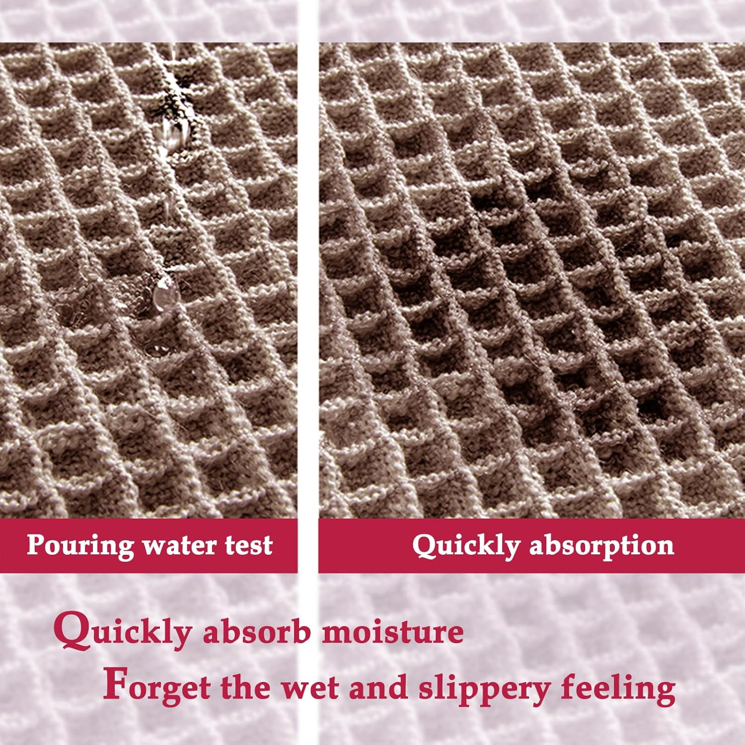 ZALL Tan Waffle Bath Mat,Super Absorbent Non Slip Bathroom Rug,Brown 18x30inch,Machine Washable Ultra Soft Floor Mats