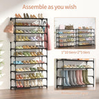 10 Tiers Shoe Rack 50 Pairs Large Capacity Tall Shoe Organizer Sturdy Shoe Storage With Two Hooks Space Saving Metal Wide Shoe Rack For Closet, Entryway, Bedroom, Black