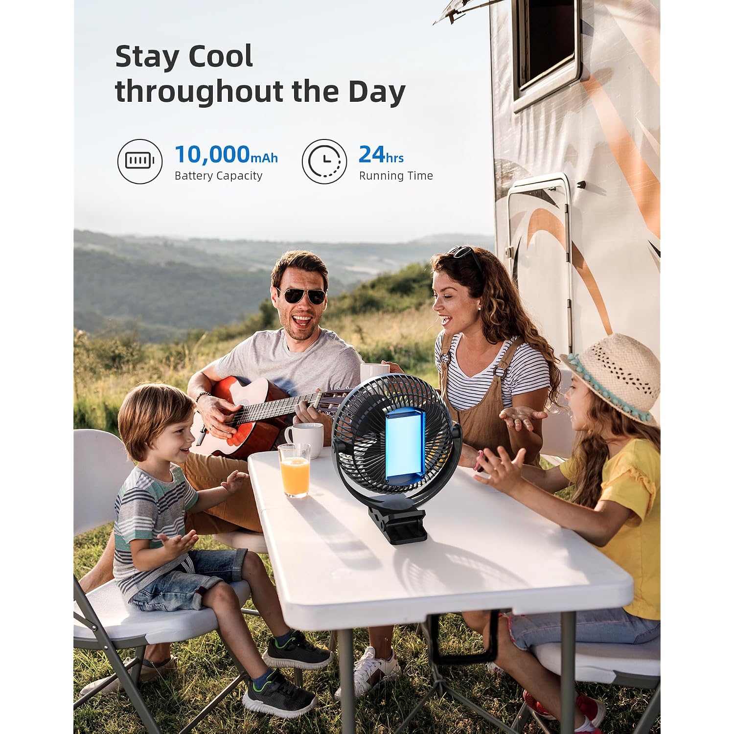Koonie 8" Clip On Fan, 10000Mah Rechargeable Battery, Strong Airflow | 4 Speeds, Sturdy Clamp, Ideal Portable Usb Desk Fan For Office, Golf Cart, Camping, Travel, Tent, Outdoor, Treadmill & Gym