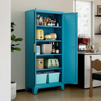 71" Tall Metal Storage Cabinet With 2 Doors And 4 Adjustable Shelves, 5-Tier Kitchen Pantry Storage Cabinet For Kitchen, Living Room, Dining Room And Office, Blue