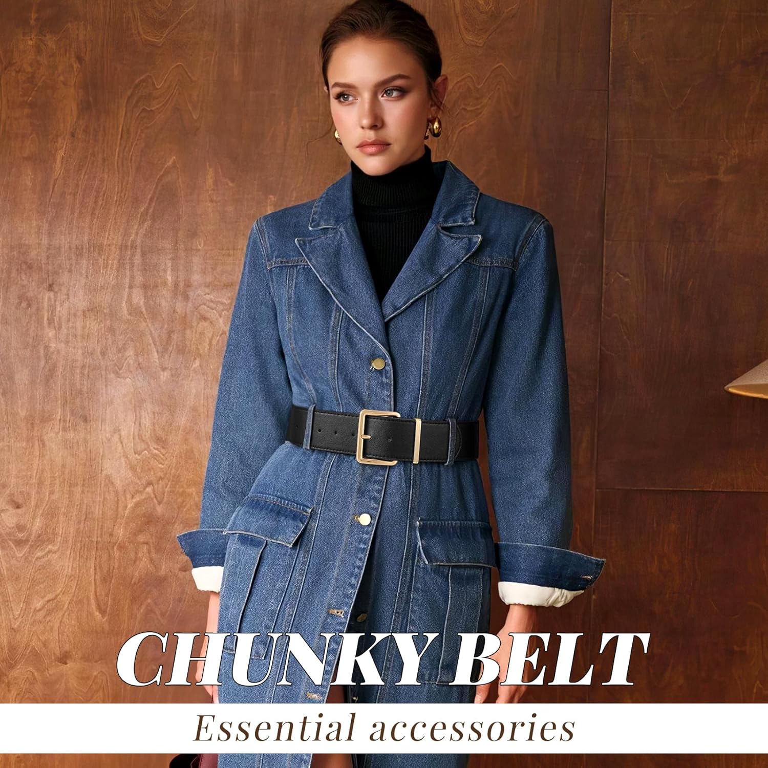 WERFORU Women Wide Belt for Dresses Thick Leather Belt with Big Gold Buckle Fahion Women Chunky Belt