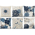 Comminy Blue White Pillow Covers 18X18 Set Of 6, Daisy Flower Throw Pillow Cover Case Square Cushion Cover For Sofa Bedroom Living Room Farmhouse Home Decor