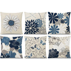 Comminy Blue White Pillow Covers 18X18 Set Of 6, Daisy Flower Throw Pillow Cover Case Square Cushion Cover For Sofa Bedroom Living Room Farmhouse Home Decor